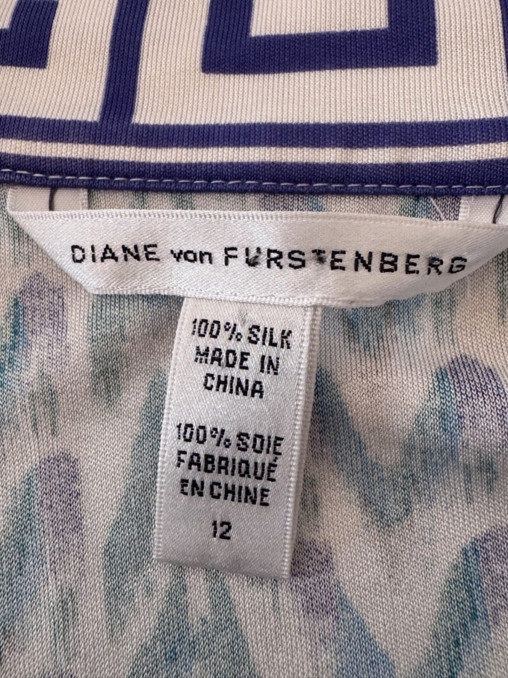 Diane Von Furstenberg DVF Silk Greek Key Geometric Tunic Dress Size 12 Blue - Picture 4 of 5